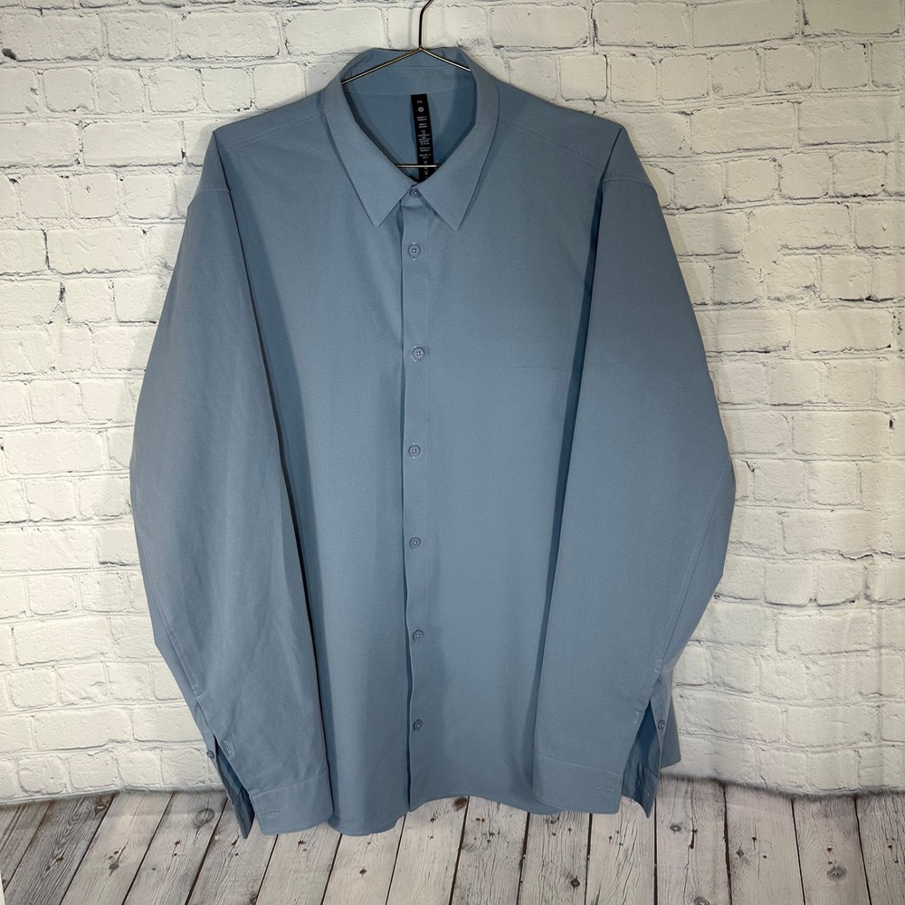 Lululemon New Venture Long Sleeve Shirt XXL Blue Grey LM3CYES Button Down Mens